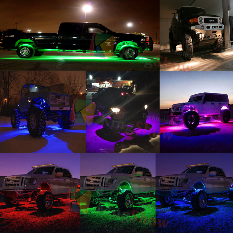 Mejor calidad roca luz Bluetooth 4 cápsulas de música Mini Led Rgbw roca luz para Offroad