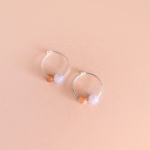 Boucles d'oreilles créoles tendance minimalistes avec perles de pierres précieuses, en acier inoxydable plaqué or, hypoallergéniques, résistantes à l'eau, cadeau de bijoux - Product Image 2