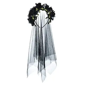 Toptan siyah çiçek başlık-Renkli cadılar bayramı gül kafa bandı günü çiçek başlığı siyah peçe ile kostüm Cosplay W312