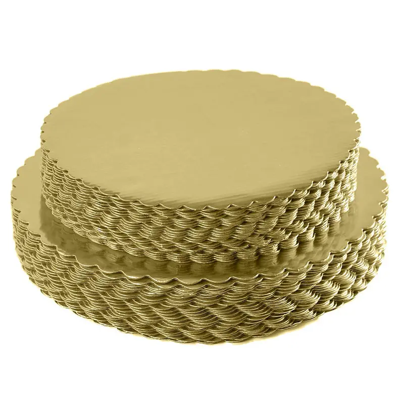 Fabrik Großhandel überbackene Kante Runde Silber Gold Pappe Kuchen platte Benutzer definierte einwand ige Wellpappe Kuchen platte