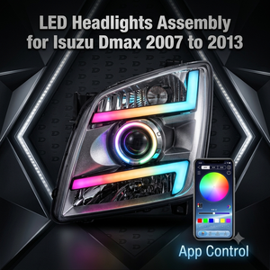 ไฟหน้าดีไซน์เฉพาะโรงงานสำหรับรถ Dmax ปี 2007 ถึง 2013 ชุดไฟหน้าแบบประกอบพร้อมไฟ WRGB สีรุ่นที่เก้า - Product Image 1