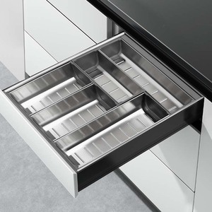 Bandeja para cubiertos de acero inoxidable moderna, cajones de cocina extraíbles, organizadores de almacenamiento para herramientas, vajilla, fácil instalación en armarios - Product Image 1