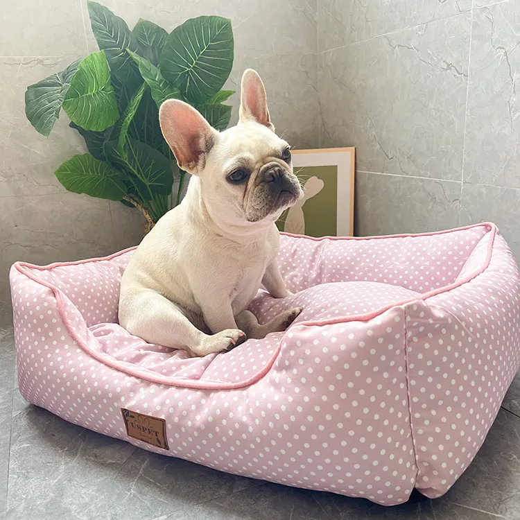 New Arrival Small Soft Dog Bed Custom Eco-Friendly Pink Cotton and Foam Cama De Cachorro with Fine Workmanship Dot Print