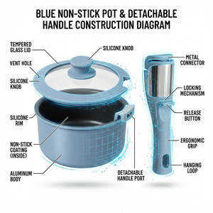 E-TOP Ensemble de batterie de cuisine en aluminium bleu clair 14 pièces, personnalisable, compatible induction, forgé, comprenant poêle à frire, sauteuse et casserole, vente en gros - Product Image 6