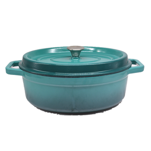 Casserole <span class=keywords><strong>en</strong></span> <span class=keywords><strong>fonte</strong></span> émaillée de forme ovale de couleur verte avec couvercle, prix de gros - Product Image 3