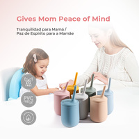 Ensemble de tasse à bec, bol et cuillère pour bébé en silicone de qualité alimentaire, taille personnalisée, avec paille magique