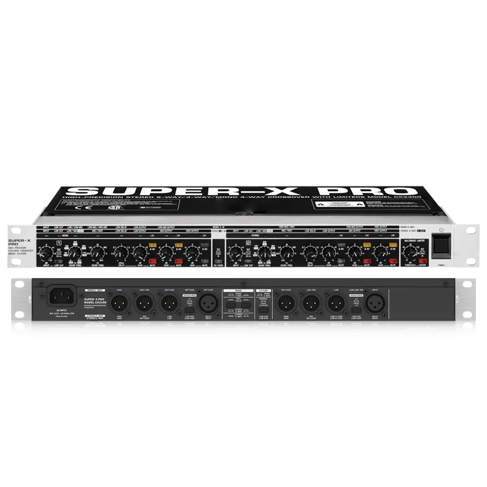 CX3400 High-Precision Stereo 2-Way/3-Way/Mono 4-Way Crossover with Limiters, Adjustable Time Delays and CD Horn Correction