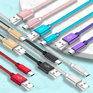 Durable 3ft 6ft 10ft Nylon Trenzado Carga rápida Tipo C Cable Usb C Cable de datos para Huawei