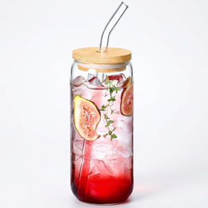 Vasos para Cerveza, Vasos para Café Helado, Vasos de Vidrio con Forma de Lata, Vaso con Tapa de Bambú y Pajita de Vidrio - Product Image 1