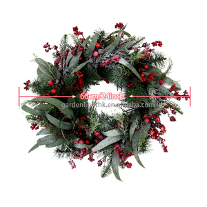24-Inch Eco-Friendly Green Artificial <b>Christmas</b> <b>Wreath</b> with Red Berries Custom Factory Decor <b>for</b> <b>Front</b> <b>Door</b> Window Wall Decor - Product Image 2