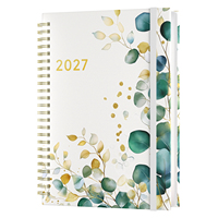 Carnet de planification A5 à spirale avec impression dorée, papier 100 g/m² de haute qualité, écriture facile, élastique, agenda horaire pour
