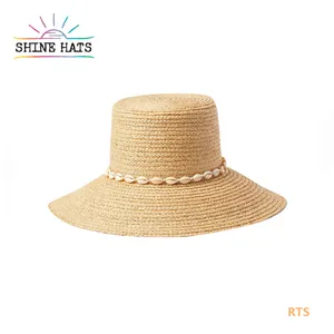Shinehats-sombrero de paja de rafia para mujer, sombrero de paja de concha plana de lujo para ocio, personalizado, venta al por mayor, 2022