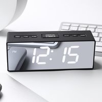 Digitaler Spiegel-LED-Wecker mit FM-Radio, Doppelalarm, Einstellbarer Lautstärke, Innentemperaturanzeige, Schlummerfunktion und Dimmer für Schlafzimmer und Wohnzimmer