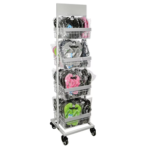 Étagère <span class=keywords><strong>Miniso</strong></span> 4 couches panier en fil métallique présentoir de produit debout au sol avec roues, panier carré avec panneau de logo - Product Image 3