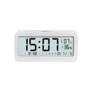 Minimalist Electronic <b>Clock</b> With Temperature Humidity Alarm Luminous Large LCD Screen <b>Bedside</b> Desk <b>Clock</b> White Rectangular - Product Image 2
