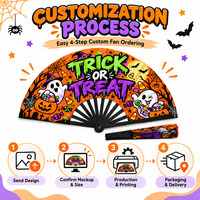 Éventail Pliant Personnalisé en Gros OEM 13 po (33 cm) en Bois, Plastique, Bambou, Citrouille, Reine, pour Fête d'Halloween