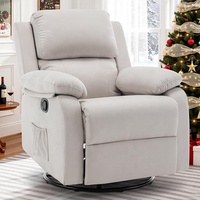 Fauteuil inclinable pivotant à 360° en tissu chenille rembourré marron pour adultes, idéal pour les petits espaces, avec poches latérales