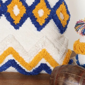 Hand Tufted Texture Boho Ivory and <b>Blue</b> Fringe Cushion <b>Throw</b> Pillow Cover Decorative <b>Sofa</b> Cushion Cover - Product Image 6