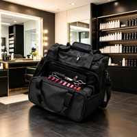 Sac de rangement multifonctionnel pour la beauté et la coiffure, best-seller transfrontalier, en polyester noir avec fermeture éclair, pochette à outils portable pour