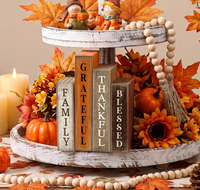 Décoration de table d'automne rustique style ferme, 4 pièces, panneau en bois « Thankful »