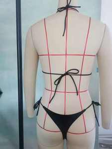 بكيني أوروبي أمريكي بخصر عالٍ ولون سادة، بدلة سباحة مثيرة من قطعتين مزينة بالكريستال، ملابس شاطئ عابرة للحدود، مع ثونغ - Product Image 6