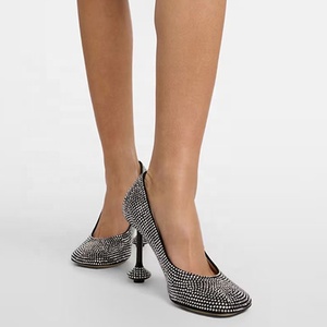 Zapatos de Tacón Bajo con Pedrería Brillante para Mujer, Zapatos de Vestir Elegantes con Tacón de Aguja y Punta Cuadrada con Diamantes - Product Image 6