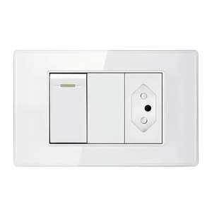 Prise murale standard brésilienne en verre trempé, double USB type C, interrupteur lumineux, prise murale avec trois alimentations - Product Image 1
