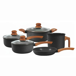 Juego de Ollas y Sartenes de Cerámica Moderna con Revestimiento de Mármol, Tapas de Vidrio, Asas de Baquelita, Antiadherente, 6 Piezas, de Aluminio, Compatible con Inducción - Product Image 1