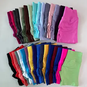 Ohne Logo 2-teiliges Set Damen Einfarbiger Nahtloser Yoga Workout Neckholder Sport-BH Geraffte Shorts Schnelltrocknende Fitness Sportbekleidung - Product Image 6