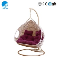 Mobilier extérieur intérieur Patio rotin rotin rotin rotin double siège suspendu oeuf balançoire chaise avec support en métal avec coussin
