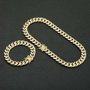 Pulsera de Cadena Cubana Plana de Acero Inoxidable <span class=keywords><strong>Laminado</strong></span> de 14 mm con Cierre CZ Iced Out Chapado en <span class=keywords><strong>Oro</strong></span> de <span class=keywords><strong>14K</strong></span> para Joyería Hip Hop Masculina - Product Image 6