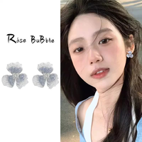 Boucles d'oreilles en forme de fleur en cristal bleu, boîtes à bijoux personnalisées et cartes de remerciement avec logo, livraison directe
