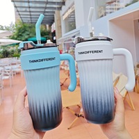Nouvelle tasse à café à thé en acier inoxydable dégradé de 860ml flacon à eau américain simple tasse thermos de conservation chaude glacée avec paille