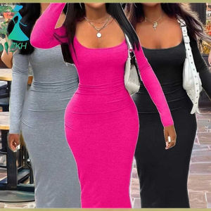 Abito aderente da donna a maniche lunghe con collo quadrato a costine Casual estate autunno <span class=keywords><strong>nero</strong></span> per feste in maglia da Club - Product Image 2