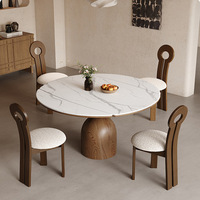 Ensemble de table à manger en bois massif vintage, réglable, moderne, couleur noyer, dalle de roche rustique, meubles de maison de luxe pour petites maisons