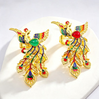 Anillo Abierto de Cobre Antiguo con Baño de Cobre, Diseño Fénix de la Corte China, con Cabujón de Esmalte Degradado para Mujer, Joyería de Moda DIY