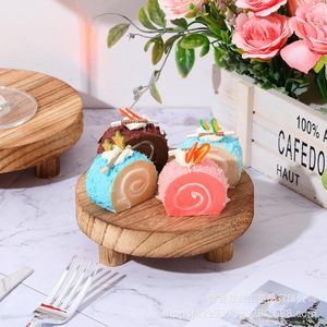 Bandeja redonda de madera para cupcakes, juego de té, soporte de exhibición, estante decorativo de escritorio, material de madera natural - Product Image 2