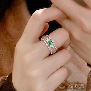 แหวนเงินแท้ S925 เวินฉี ประดับหยกขาวธรรมชาติ ดีไซน์จีนใหม่ พร้อมลูกปัดสีเขียว รุ่นซ้อนใส่แฟชั่น รหัสสินค้า 22873 - Product Image 2