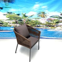 Chaise de salle à manger en corde tressée marron moderne mobilier d'extérieur pour jardin, patio, hôtel, cadre en aluminium, matériau métallique pour le salon