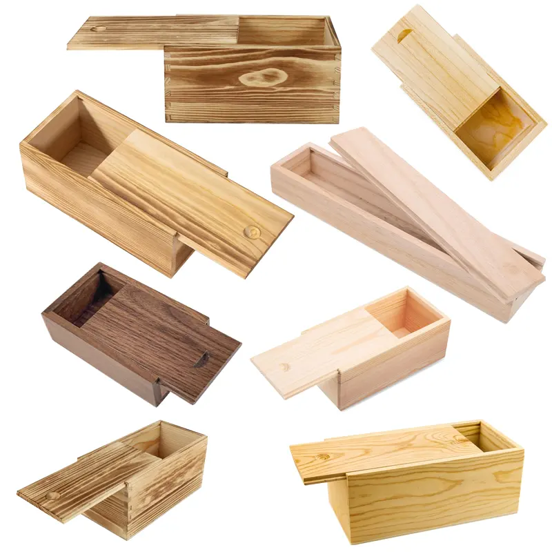 קופסת אחסון מעץ טבעי ועמיד עם כיסוי הזזה וקופסת אחסון מרובעת ניתן להתאים אישית בגודל ובסגנון