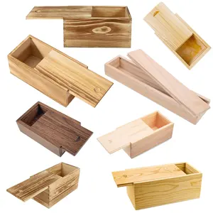 Caixa de armazenamento de madeira natural e durável com tampa deslizante e caixa de armazenamento quadrada pode ser personalizada em tamanho e estilo