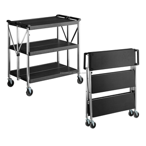 3 Tier <b>Plastic</b> Folding Service <b>Trolley</b> Commercial Collapsible Utility Dining Cart for Hotel Restaurant Catering - Product Image 1