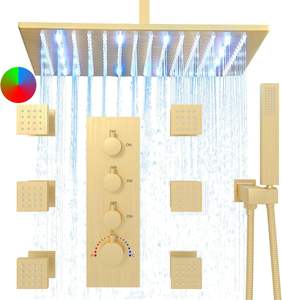 Ensemble de robinetterie de douche murale moderne en acier inoxydable bronze huilé de luxe <span class=keywords><strong>thermostatique</strong></span> 16'' avec douchette à main LED pour hôtels 6 pièces - Product Image 4