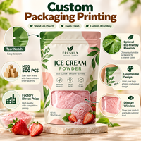 Sachets d'emballage personnalisés pour poudre de crème glacée, sachets refermables à fermeture éclair pour mélange de vanille et poudre de fruits fraise