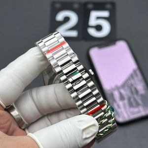 Montres mécaniques automatiques 40 mm en métal doré avec lunette cannelée, cadran bleu glace, date, <span class=keywords><strong>montre</strong></span> de luxe pour homme avec diamants, platine, modèle Président - Product Image 5