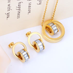 Conjunto de Joyería de Moda, Aretes y Collar de Acero Inoxidable con Diseño Geométrico, para Fiestas - Product Image 1