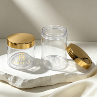 Pots cosmétiques ronds en plastique transparent de 150 ml, 250 ml, 350 ml, 400 ml, 500 ml, 1000 ml avec couvercles à vis en aluminium doré ou argenté