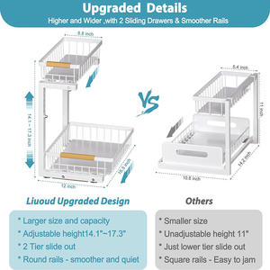 Prateleiras de Armazenamento de Metal para Pia de Cozinha e Banheiro, Organizador de Armário Deslizante de 2 Níveis com Altura Ajustável para debaixo da Pia - Product Image 3