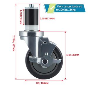 4inches Prep <strong>Table</strong> PU <strong>Wheel</strong> Caster, Expanding Stem Caster Fit 1-1/2" and 1-5/8" <strong>for</strong> Work <strong>Table</strong>/Cart/Kitchen Appliances/Workbench - Product Image 3