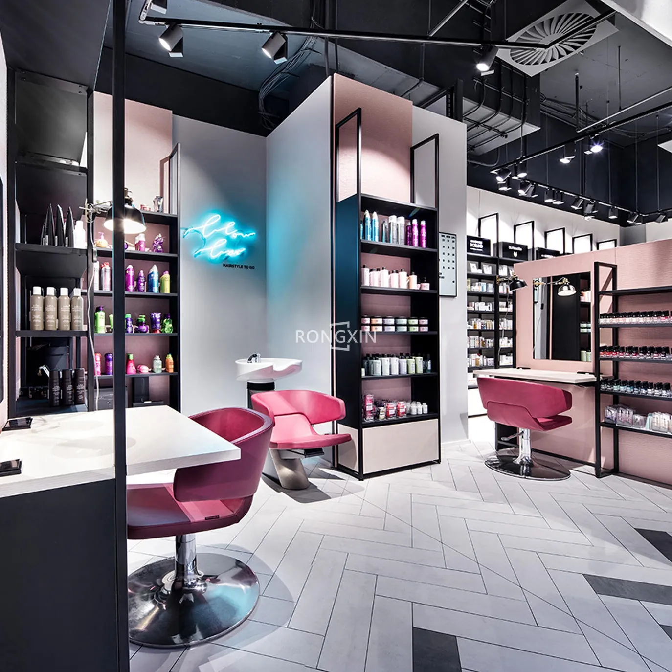 Présentoir de magasins de cosmétiques, en acrylique mat, Design de Style rose et noir, finition acrylique, produits de beauté, 10 pièces